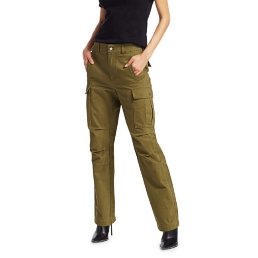 Sold Alexander Wang - Luxury Cotton Twill Olive Cargo Trousers Streetwear Size 2